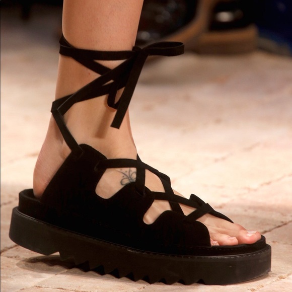 CELINE GHILLIE SS 2014 BLACK SUEDE LACE UP SANDALS